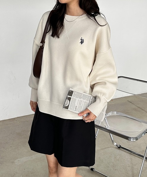 ニット セーター 「U.S.POLO ASSN.」別注 刺繍スウェットライクニット レディース