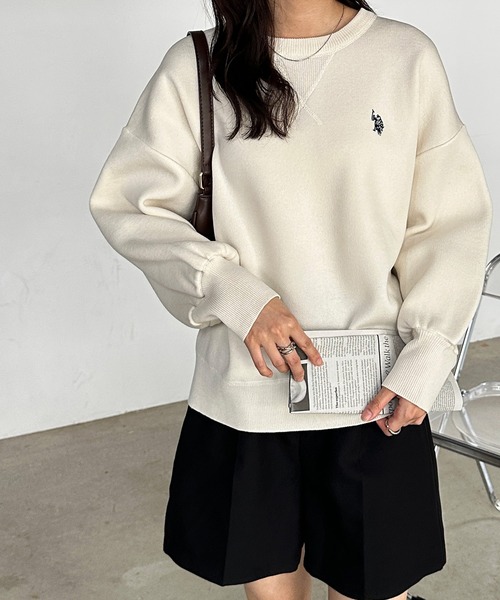 ニット セーター 「U.S.POLO ASSN.」別注 刺繍スウェットライクニット レディース