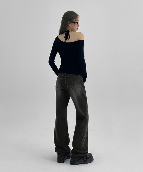 「BLACKUP」 加工ブーツカットデニムパンツ LARGE ブラック レディース