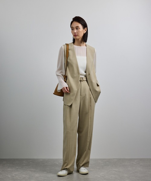 【ベージュ（27）】【洗える】ウール混ツイル ジレベスト/セットアップ対応【WEB・一部店舗限定】 ロペ ROPE' 【洗える】ウール混ツイル ジレベスト/セットアップ対応