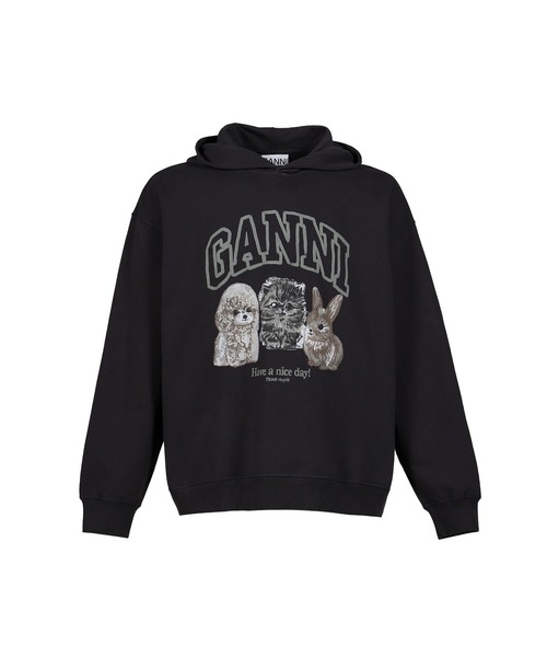 GANNI（ガニー） パーカー ISOLI OVERSIZE ANIMALS CROP HOODIE