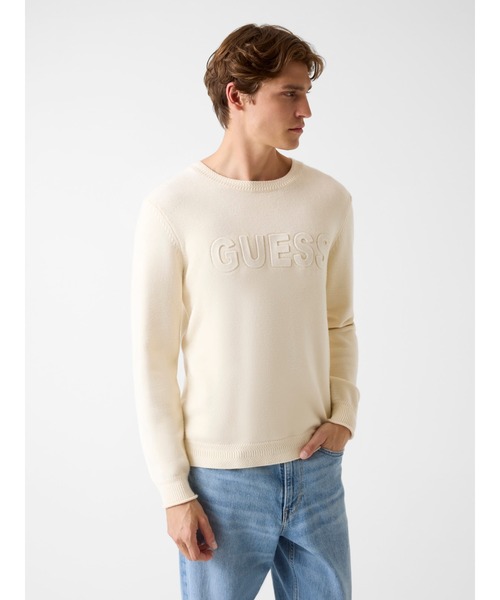 GUESS（ゲス） セーター ニット Long Sleeves Crew Neck 3D GUESS Logo 