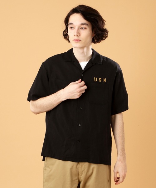 「AVIREX」 半袖シャツ MEDIUM サンドベージュ メンズ_画像2