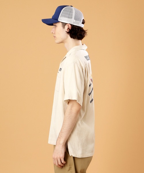 「AVIREX」 半袖シャツ MEDIUM サンドベージュ メンズ_画像6