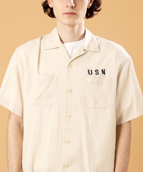 「AVIREX」 半袖シャツ MEDIUM サンドベージュ メンズ_画像7