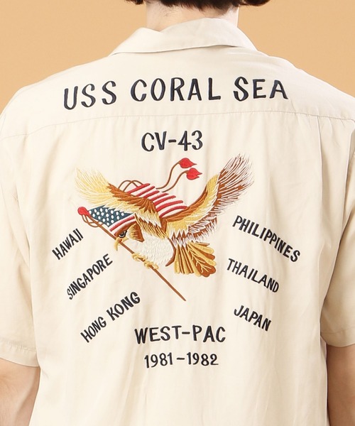 「AVIREX」 半袖シャツ MEDIUM サンドベージュ メンズ_画像8