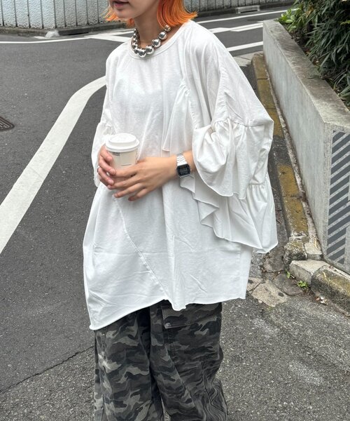 「etsinta」 半袖Tシャツ ONE SIZE ホワイト レディース_画像3