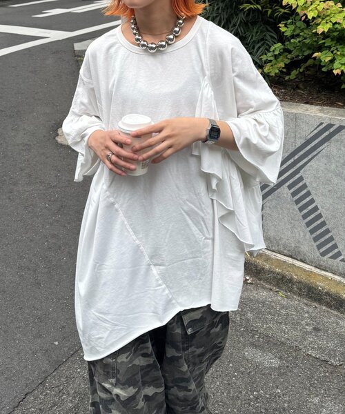 「etsinta」 半袖Tシャツ ONE SIZE ホワイト レディース_画像4