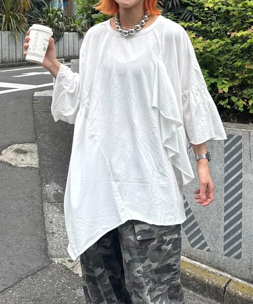 「etsinta」 半袖Tシャツ ONE SIZE ホワイト レディース_画像5