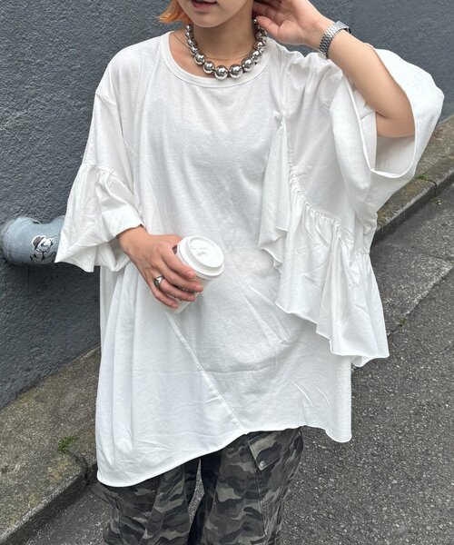 「etsinta」 半袖Tシャツ ONE SIZE ホワイト レディース_画像6