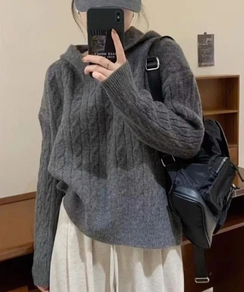 Sally Lunn ニット セーター フード付きケーブルニット レディース