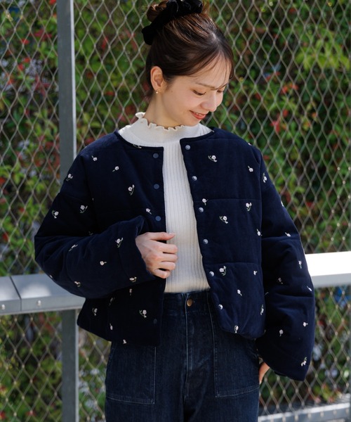 flower ノーカラーコート コート フォーリングフラワーコート