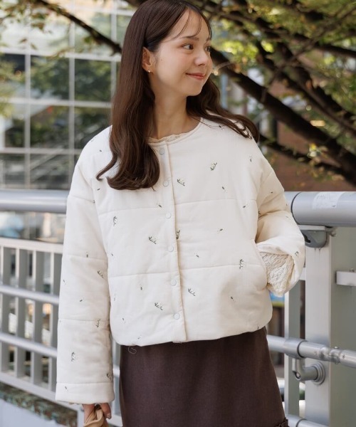 flower ノーカラーコート コート フォーリングフラワーコート