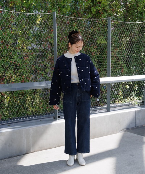 flower ノーカラーコート コート フォーリングフラワーコート