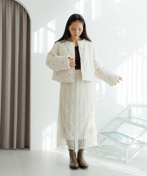 flower ノーカラーコート コート フォーリングフラワーコート