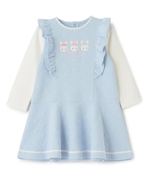 ウサギアップリケ　ハートジャガードワンピース メゾピアノ 90cm mezzo piano ベビー ウサギアップリケ ハートジャガードワンピース