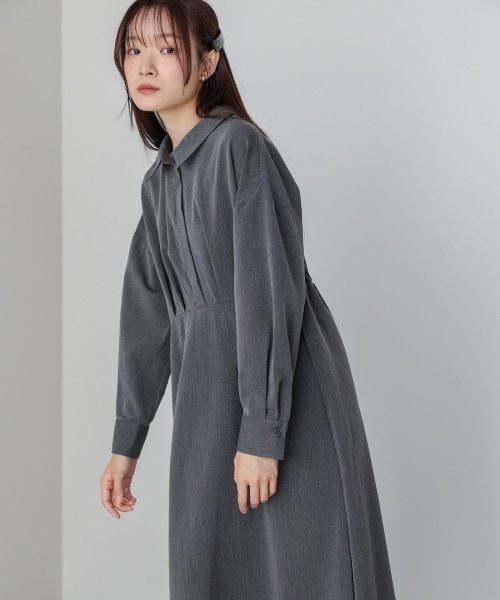 Bananatime 長袖シャツワンピース モノトーン BAB（バブ） シャツワンピース 「選べるサイズ展開」2WAYウエスト
