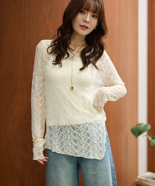 side slit lace sheer tops /サイドスリットレースシアートップス