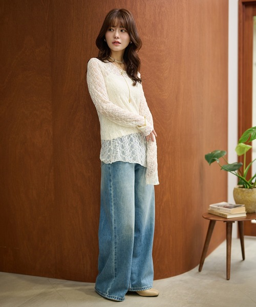 side slit lace sheer tops /サイドスリットレースシアートップス