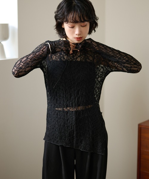 MEER. メーア NECK SLIT SHEER TOP ネックスリットシアートップス meer