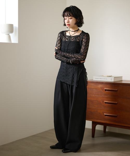 side slit lace sheer tops /サイドスリットレースシアートップス