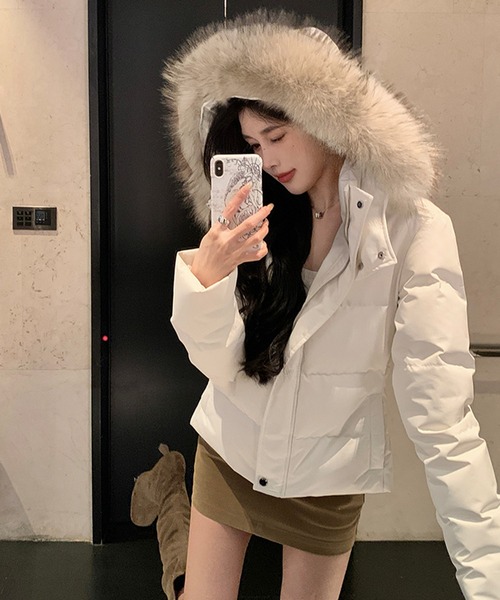 Songe ダウンコート ダウンジャケット フェイクファーフード付き中綿