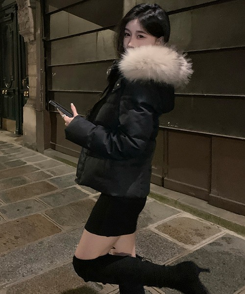 Songe ダウンコート ダウンジャケット フェイクファーフード付き中綿