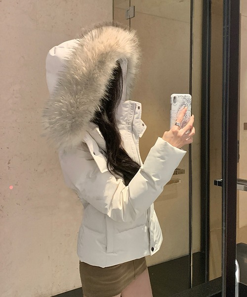 Songe ダウンコート ダウンジャケット フェイクファーフード付き中綿