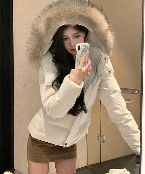 Songe ダウンコート ダウンジャケット フェイクファーフード付き中綿