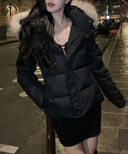 Songe ダウンコート ダウンジャケット フェイクファーフード付き中綿