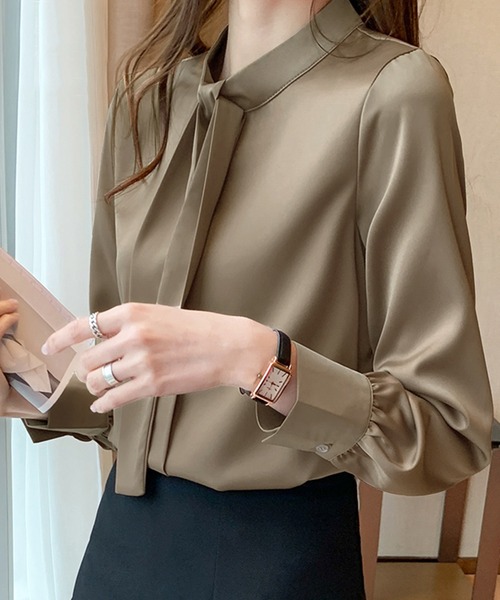 MILAE ブラウス シャツ ボウタイサテンブラウス レディース : ZOZOTOWN