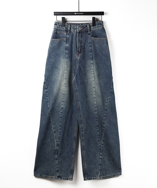 「me+em select」 デニムパンツ LARGE ダークブルー レディース_画像3