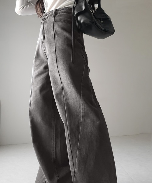 「me+em select」 デニムパンツ LARGE ダークブルー レディース_画像9