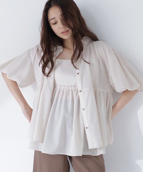 Drawer ブラウス ホワイト リネン レディース 半袖 B2233 NATURAL BEAUTY BASIC（ナチュラルビューティーベーシック） ブラウス