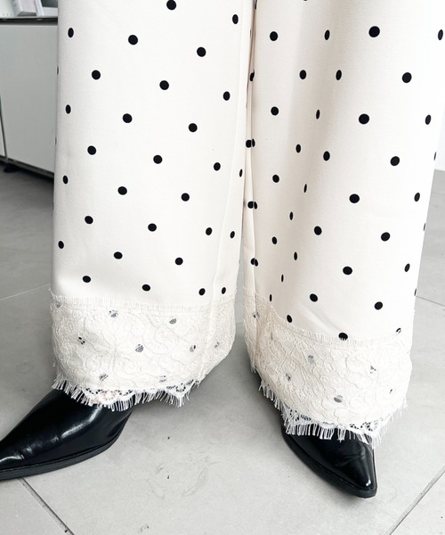 ワイドパンツ パンツ 裾レースツータックセミワイドスラックスパンツ レディース | moment+ | 20