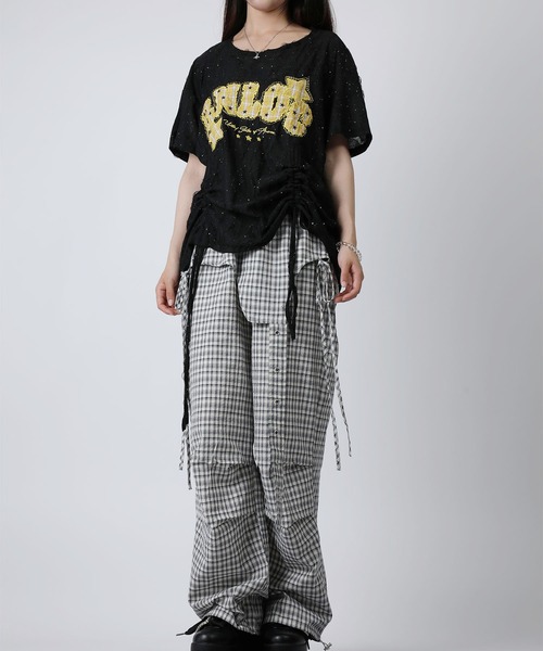 ワイドパンツ カーゴパンツ HOOK for girls チェック柄 × サイド