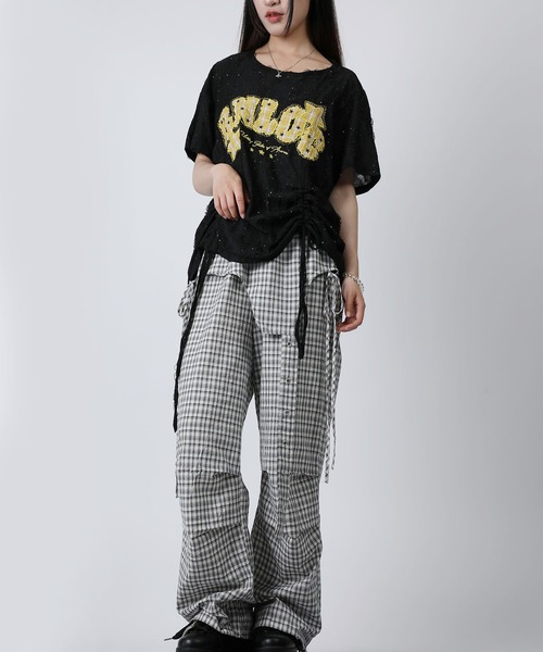 ワイドパンツ カーゴパンツ HOOK for girls チェック柄 × サイド