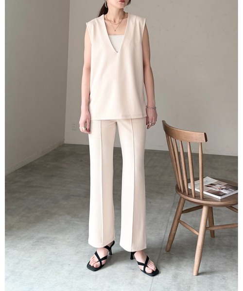 She's Closet セットアップ ノーカラー深vネックベスト＆パンツ