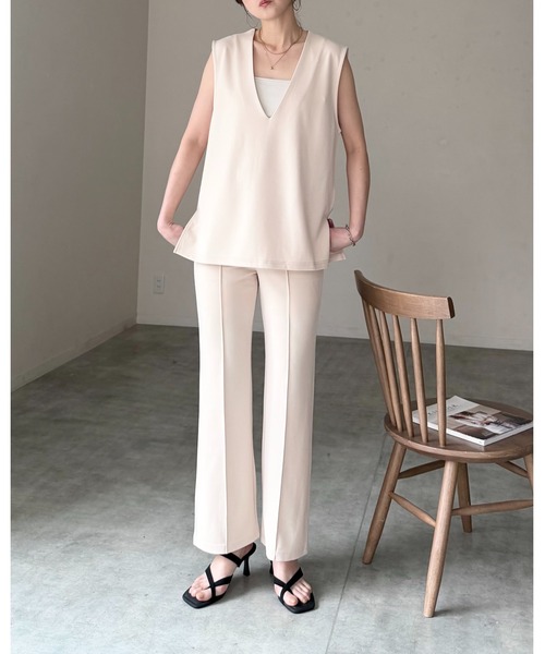 She's Closet セットアップ ノーカラー深vネックベスト＆パンツ