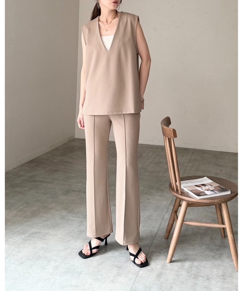 She's Closet セットアップ ノーカラー深vネックベスト＆パンツ