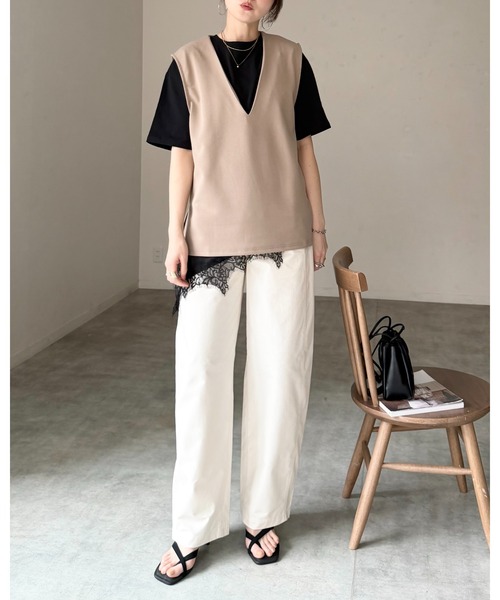She's Closet セットアップ ノーカラー深vネックベスト＆パンツ