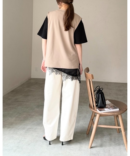 She's Closet セットアップ ノーカラー深vネックベスト＆パンツ