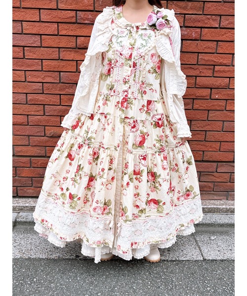 【希少美品】PINK HOUSE　ピンク バラ柄ティアード段々ロングスカート PINK HOUSE（ピンクハウス） ロング スカート ローズレース使い