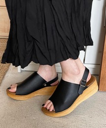 本革　ウッドソール厚底サンダル shopnikoniko サンダル 日本製 厚底サンダル ウッドソール