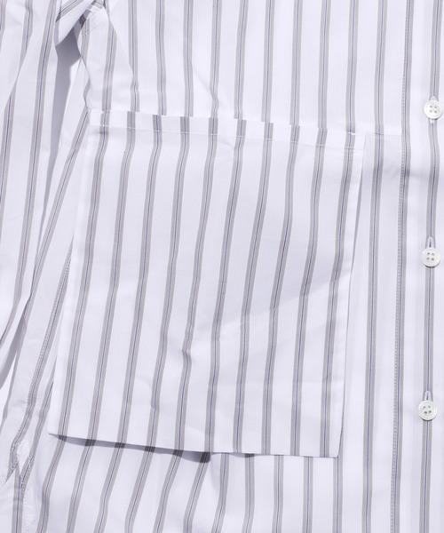 ブラウス シャツ STUDIO NICHOLSON スタジオニコルソン / STRIPE PIUMINO DROPPED POCKET COLLAR STUDIO NICHOLSON ブラウス シャツ スタジオニコルソン / STRIPE
