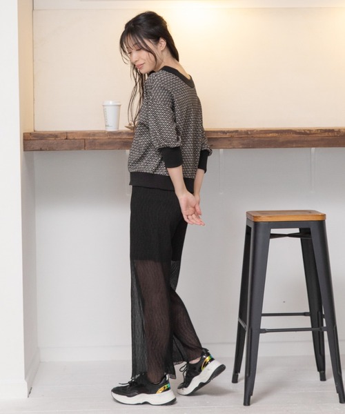 Mysa&Liina パンツ シフォンセミフレアシアーパンツ レディース