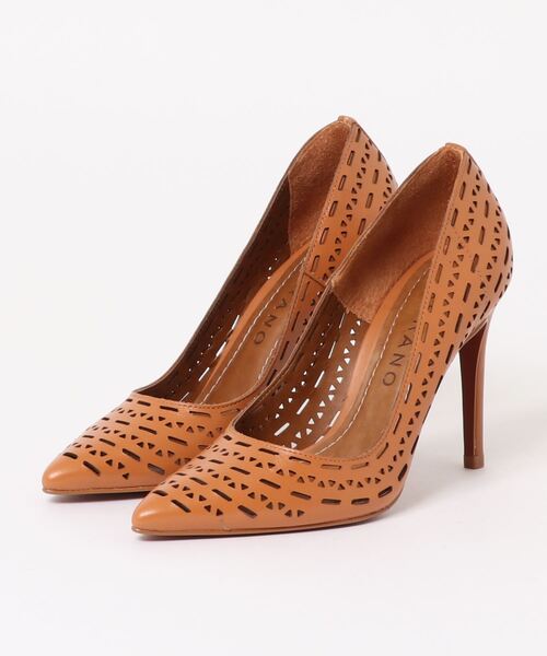 パンプス 【CARRANO】レーザーカットハイヒールパンプス(611030 【訳あり】 VERO CUOIO ハイヒール パンプス 24.5 38 サンダル
