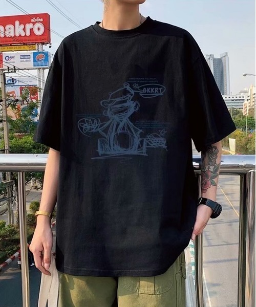 【関税込】 オーバーサイズ マンツーマンTシャツ - ダークグレー NEW GENTLEMAN tシャツ GKKRT オーバーサイズTシャツ メンズ