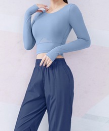 はっちヨガウェア　2枚セット➕アモスタイルセットアップ HYS SHOP レディース 長袖クロップド丈ヨガウェアトップス+