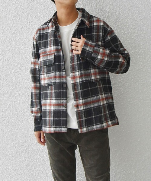 SHIPS any シャツ any: シャギー CPO チェック 長袖 メンズ : ZOZOTOWN 